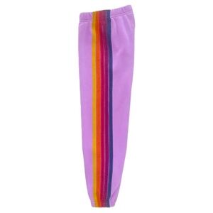 Aviator Nation Purple Joggers with Rainbow Stripes